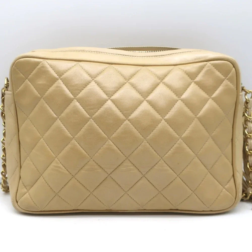 Vintage Chanel Quilted Tassel Camera Bag Beige Leather Chain Strap Shoulder Bag - Picture 6 of 12